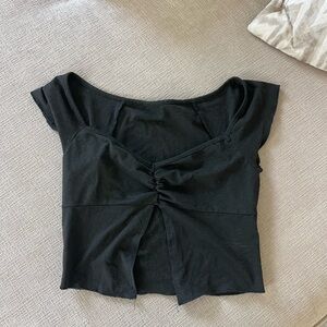 Black Rouch-Front Crop Top